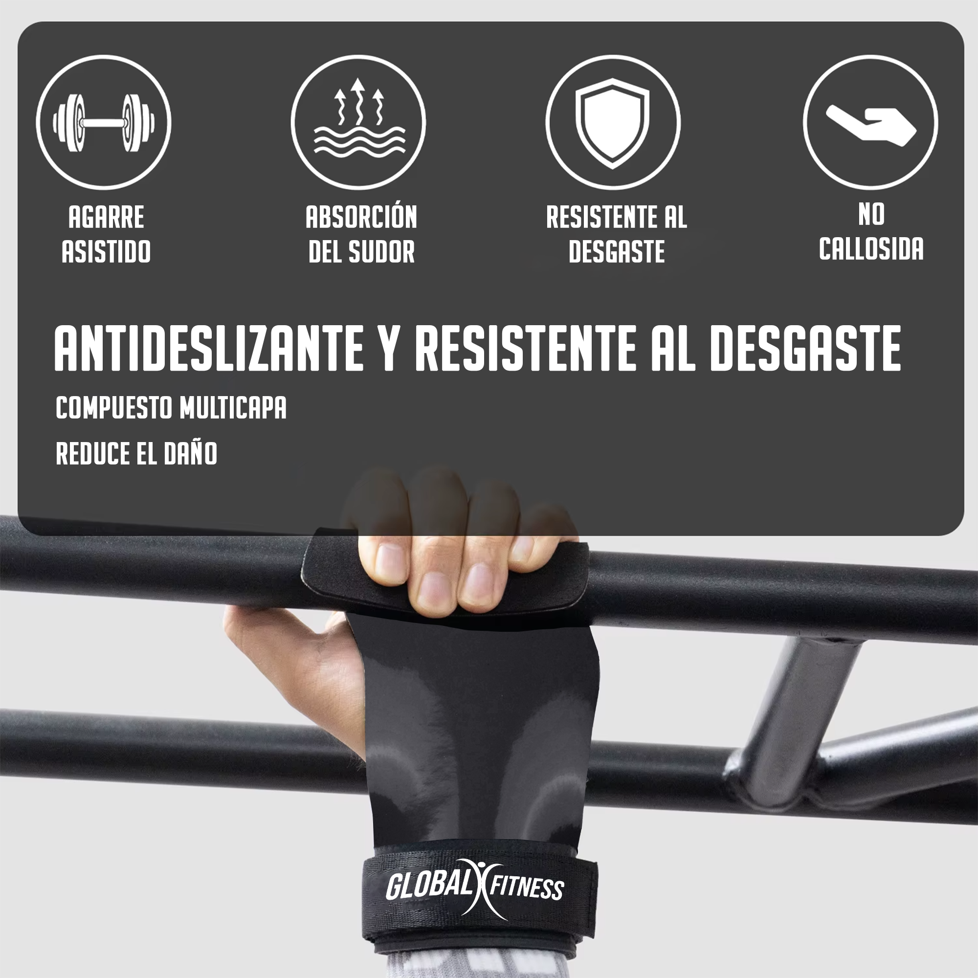 Straps Power Grip con protector de palma goma Global fitness