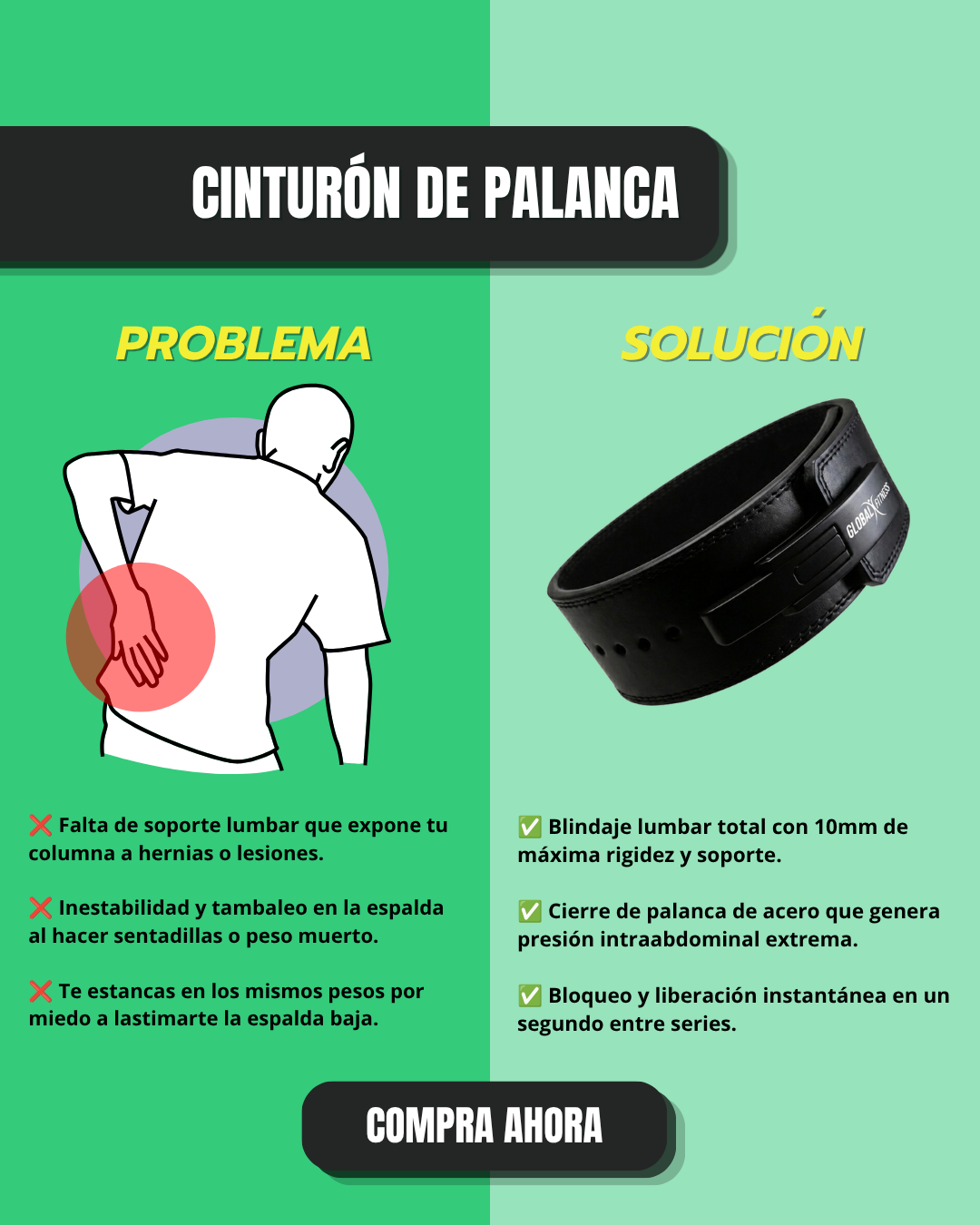 Cinturón Levantamiento de Palanca Powerlifting 10mm - Global Fitness
