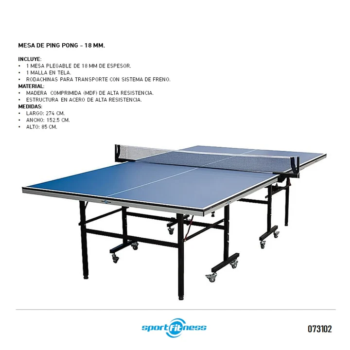 Mesa Ping Pong 18Mm Tenis De Mesa Sportfitness