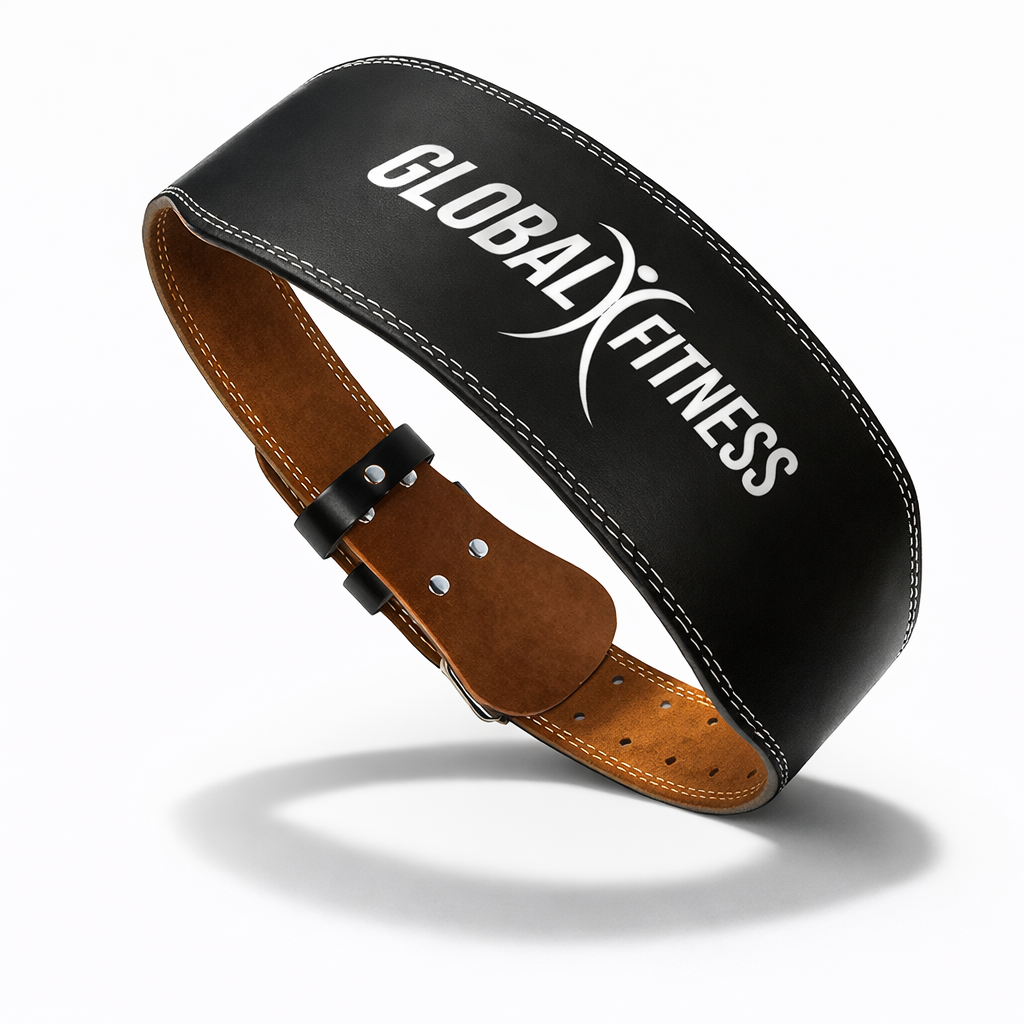 Cinturón de levantamiento de pesas en cuero ancho profesional Global Fitness