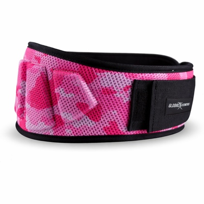 Cinturón lumbar para gym con soporte y ajuste en velcro Rosa - Global Fitness