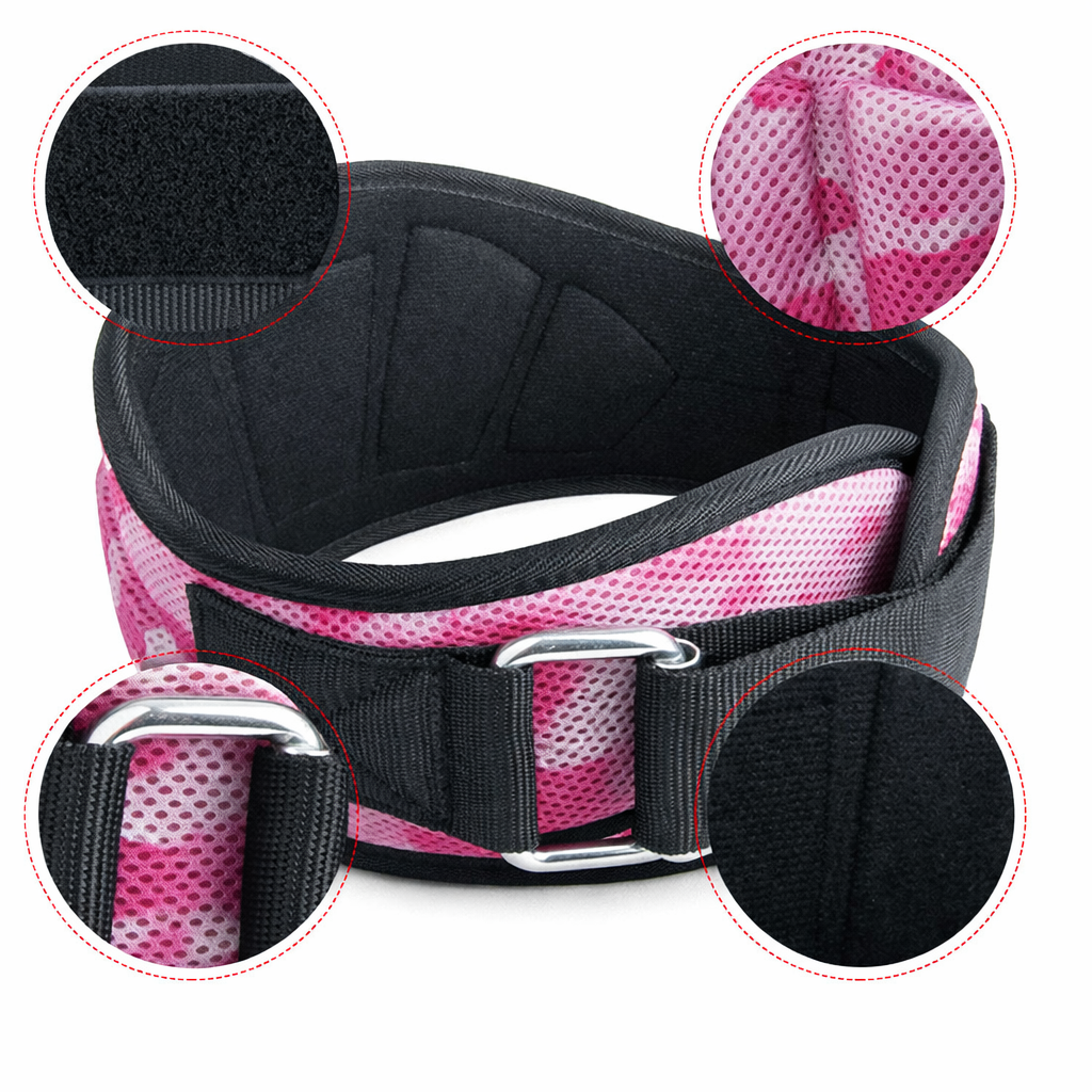 Cinturón lumbar para gym con soporte y ajuste en velcro Rosa - Global Fitness