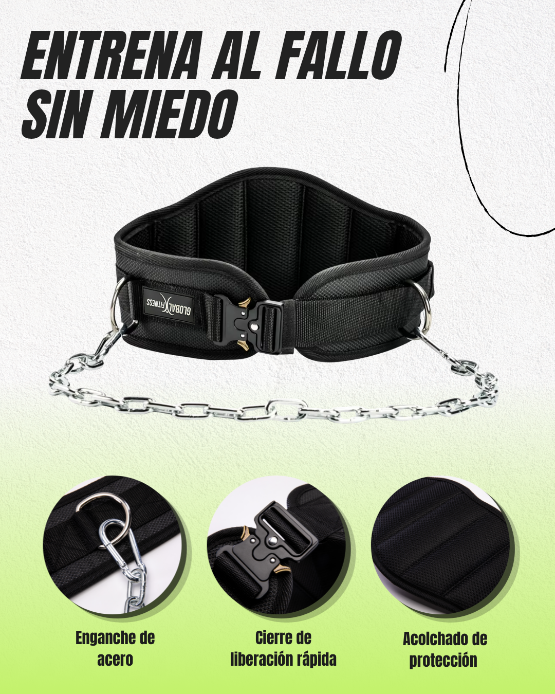 Cinturón Con Cadena Para Discos Profesional - Global Fitness