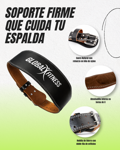 Cinturón de levantamiento de pesas en cuero ancho profesional Global Fitness