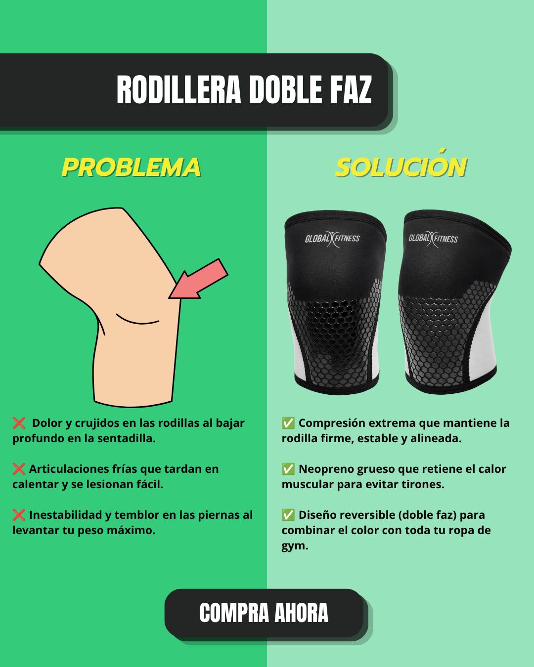 Rodillera Doble Faz 7mm para GYM - Global Fitness