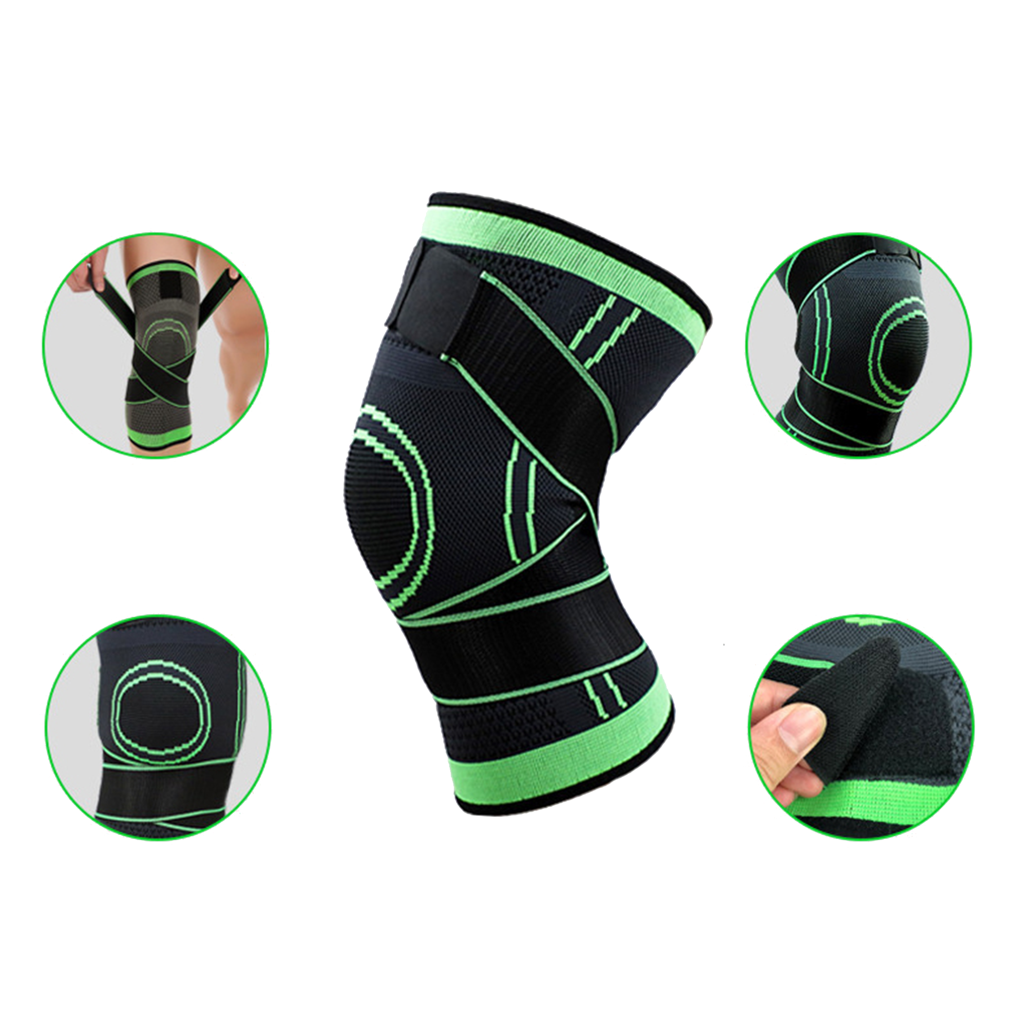 Rodillera De Compresión Con Doble Ajuste Verde - Global Fitness